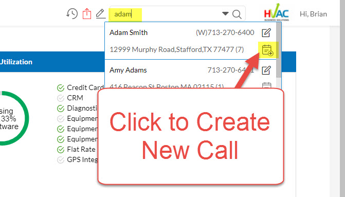 Customer Search - Create Service Call Short Cut