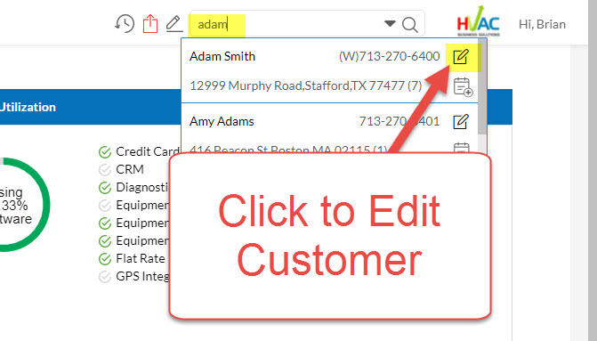 Customer Search - Edit Customer Short Cut