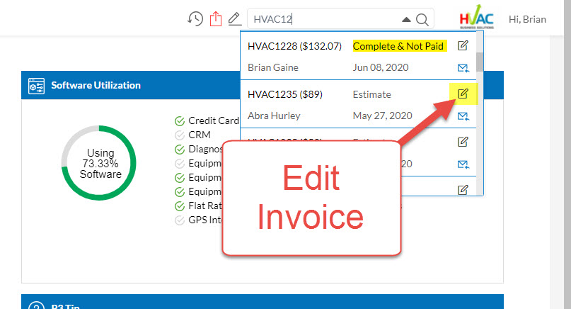 Invoice Search - Edit Invoice