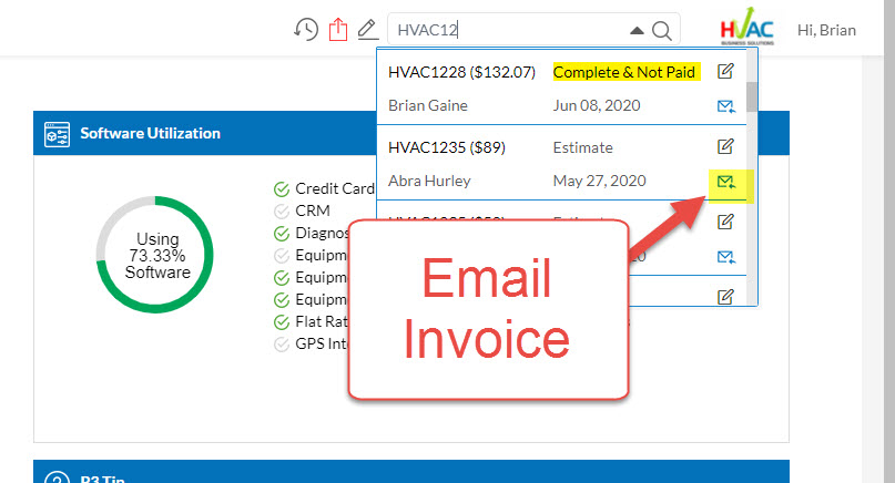 Invoice Search - Email Invoice