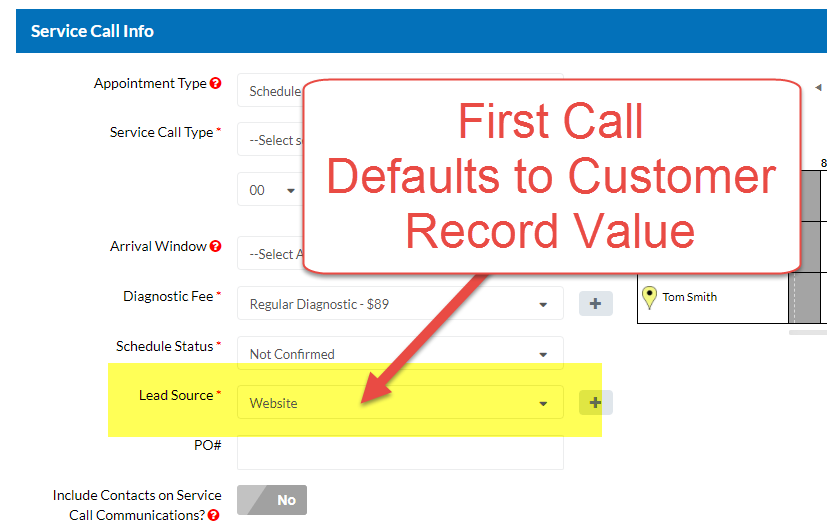First Call Defaults to Customer Record Lead Source Value