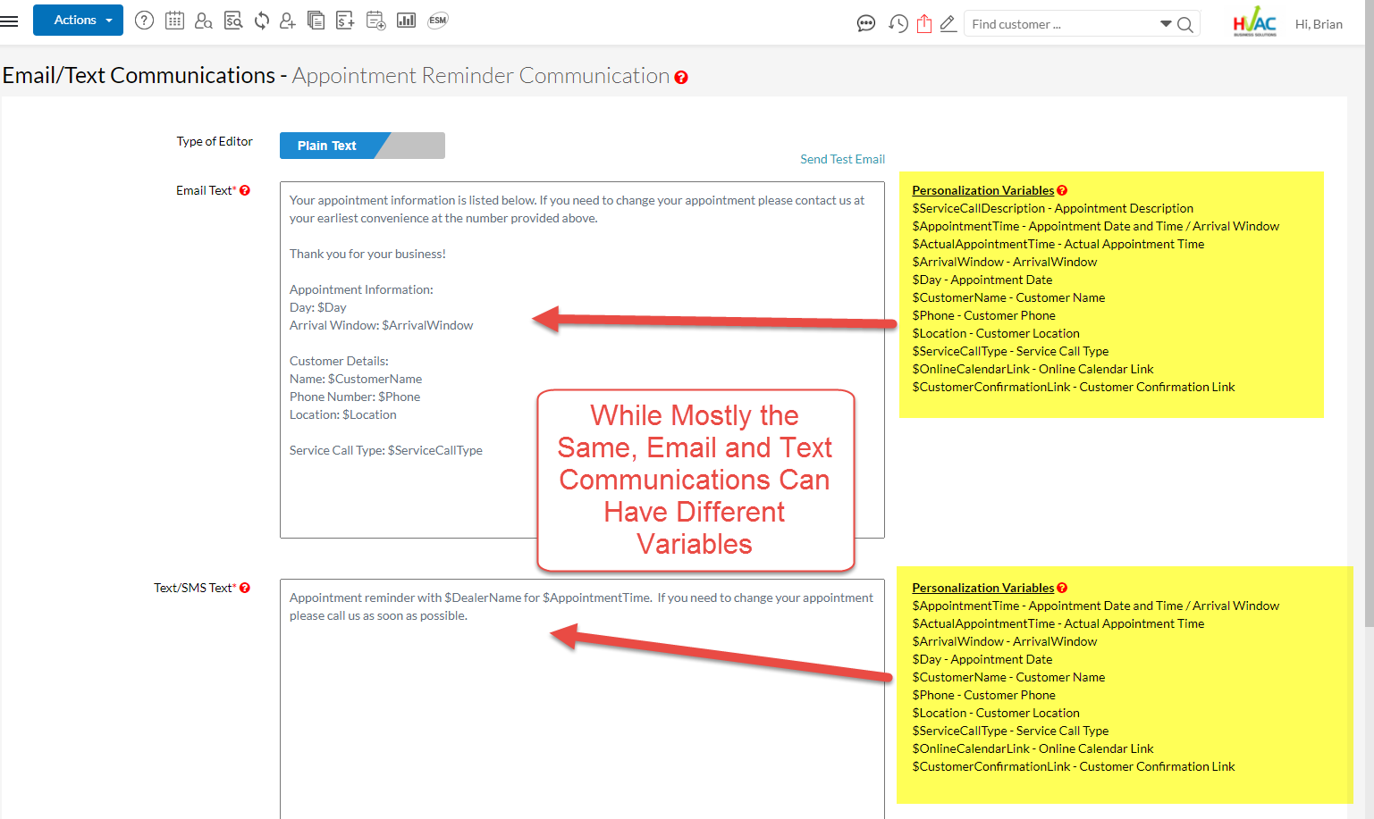 Personalization Variables for Both Email and Text Communications