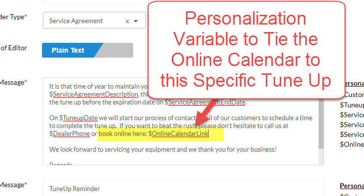 Tune Up Email - Personalization Variable