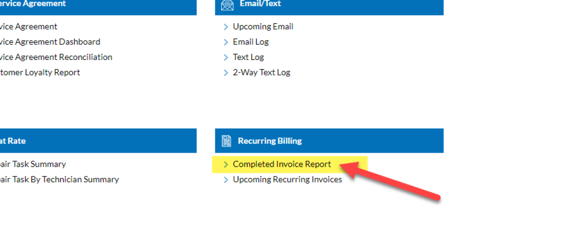 Completed Recurring Invoice Report