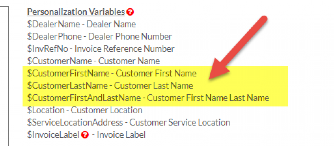 Personalization Variables for Invoices
